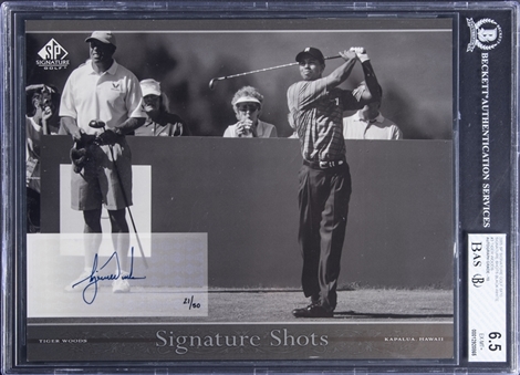2005 SP Signatures Golf 8x10 "Signature Shots Black & White" #3 Tiger Woods Signed 8" x 10" Card - BGS EX-MT+ 6.5/BGS 10
